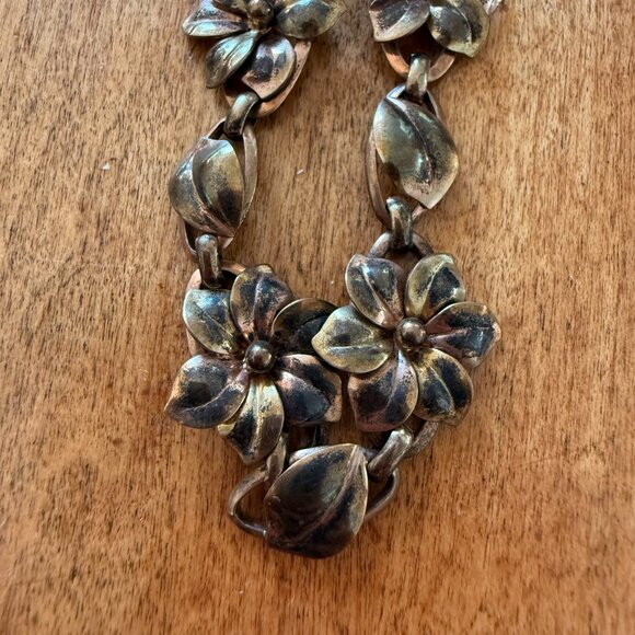 Real Vintage Antique Gold-and-Copper-Tone Rose Floral Necklace - Picture 2 of 7